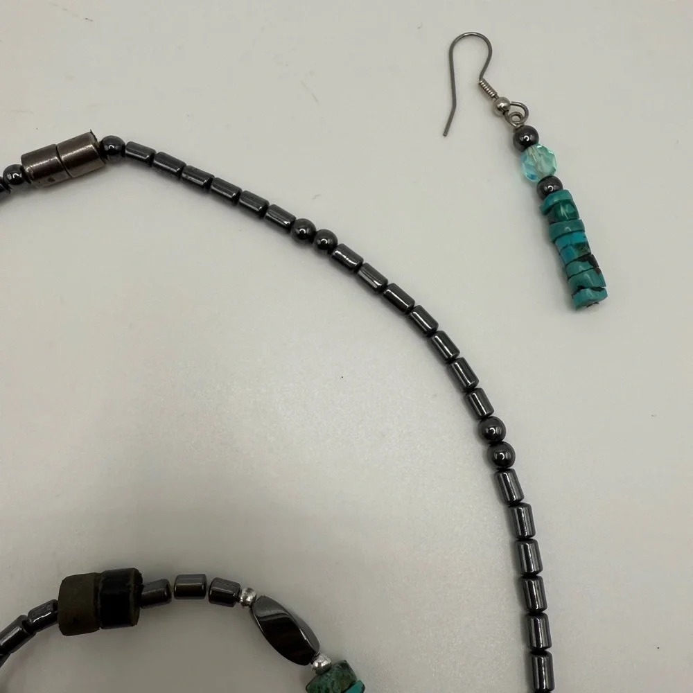 Boho Turquoise & Hematite Magnetic Beaded Jewelry Set –